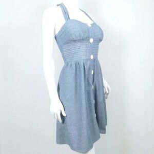 Ruby Rox Blue Chambray Halter Dress - Size 7 -Flattering button detail!